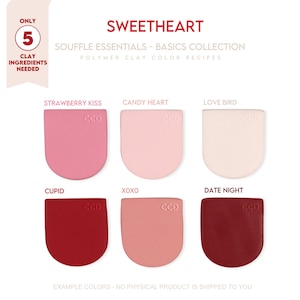 Polymer Clay Color Recipe - Sweetheart Basics Collection-Sculpey Souffle & Premo Valentines clay Color Mixing Guide- romantic clay color