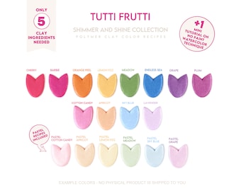 Polymer Clay Color Recipe - Tutti Frutti - Cernit Pearl and Cernit Metallic Rainbow Clay Color Mixing Guide. Rainbow Clay Color Recipe