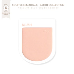 May include: A blush pink polymer clay color recipe card with the text "BLUSH" and "CCD" printed on it. The card is part of the "Souffle Essentials - Earth Collection" polymer clay color recipes.