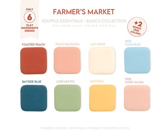 Polymer Clay Color Recipe - Farmer’s Market - Summer, spring fashion Clay Recipe. Sculpey Souffle & Premo Clay Color Mixing Guide.