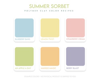 Polymer Clay Color Recipe - Summer Sorbet - Sculpey Souffle and Premo Clay Color Mixing Guide. Valentines clay, Pastel Spring, rainbow clay