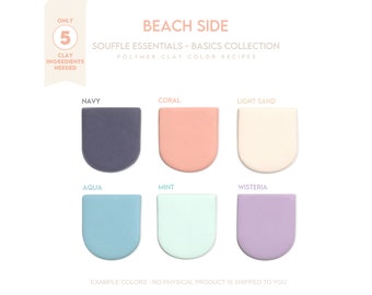 Polymer Clay Color Recipe -Beach Side Souffle Basics - Sculpey Souffle & Premo Clay Color Mixing Guide. Coral, mint, navy clay color recipe