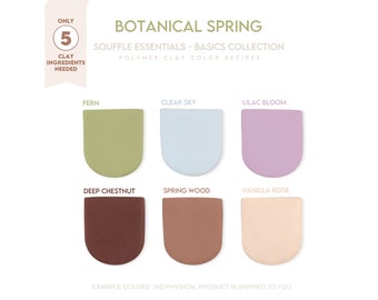 Polymer Clay Color Recipe - Botanical Spring Basics Collection-Sculpey Souffle & Premo spring Color Mixing Guide- spring clay color recipe