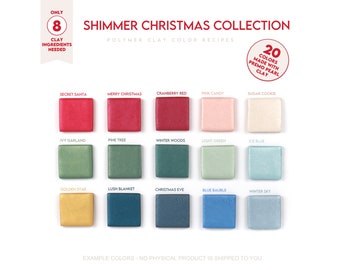 Receta de colores para arcilla polimérica - Colección de colores navideños brillantes - Mezcla de colores para arcilla Premo Pearl. Colores navideños para arcilla: rojo, verde y dorado.