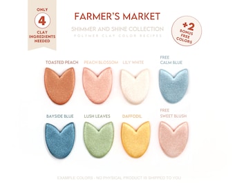 Polymer Clay Color Recipe - Farmer’s Market - Summer, spring fashion Color Clay Recipe. Cernit Pearl Clay Color Mixing Guide.