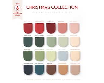 Receta de colores para arcilla polimérica - Colección navideña - Guía de mezcla de colores para arcilla Sculpey Souffle y Premo. Colores navideños para arcilla. Rojo y verde navideños.