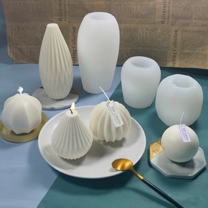 Striped tapered silicone candle mold Geometric line pear shape candle mold,for making Gorgeous Unique Multi-meat greenery candle soap gift