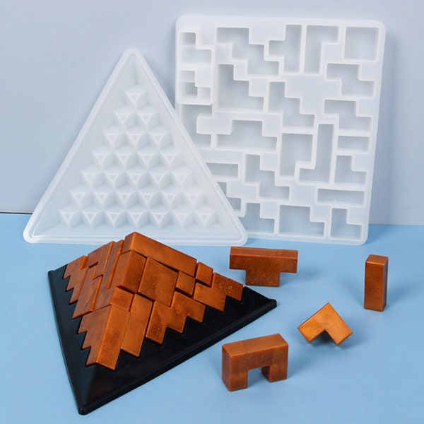 3D Puzzles Game Pyramid Jigsaw Block Building Epoxy Resin Mould Handicrafts Educational Toy for Kids Silicone Molds for Crafts Decor