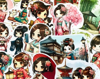 Stickers thème chibi japonaise kimono