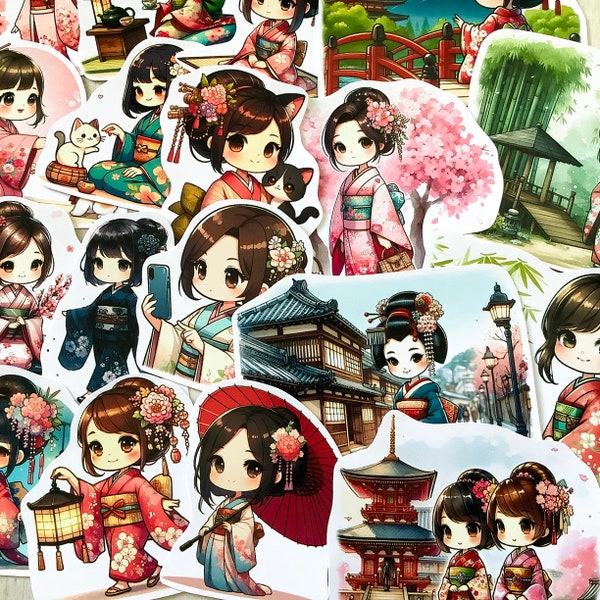 Stickers thème chibi japonaise kimono