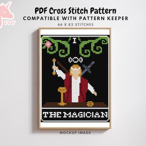 The Magician Cross Stitch Pattern, Tarot Card Cross Stitch Pattern, Tarot Card Decor, Gift for Her, Gift for Him, Tarot Embroidery, PDF