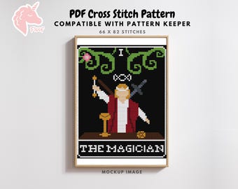 The Magician Cross Stitch Pattern, Tarot Card Cross Stitch Pattern, Tarot Card Decor, Gift for Her, Gift for Him, Tarot Embroidery, PDF