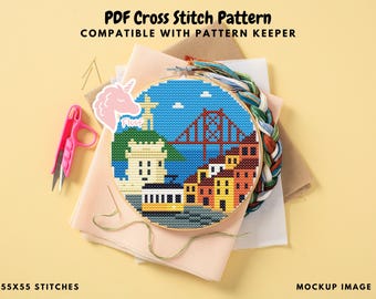 Lisbon Cross Stitch Pattern, Portugal Cross Stitch Pattern, Portugal Embroidery Pattern, Modern Cross Stitch, Travel Gift