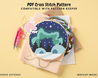 Lapland Landscape Cross Stitch Pattern, Finland Cross Stitch Pattern, Aurora Borealis Embroidery Pattern, Modern Cross Stitch, Travel Gift