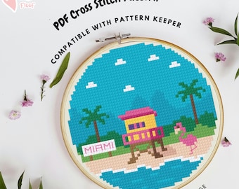 Miami Cross Stitch Pattern, Miami Embroidery Pattern, USA Cross Stitch, Travel DIY, Miami Beach, US State