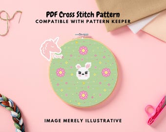 Bunny Cross Stitch Pattern - Cute Rabbit Cross Stitch - Kawaii White Bunny - Spring Easter Cross Stitch Pattern - Spring Decor - Home Decor