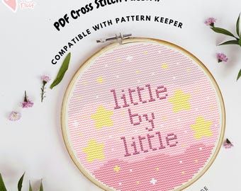 Little by Little Cross Stitch Pattern, Pastel Color Cross Stitch, Pink Pastel Nursery Wall Art, Baby Gift, PDF Instant Download