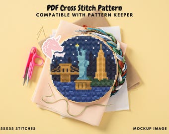 New York City Cross Stitch Pattern, United States of America Cross Stitch Pattern, USA Embroidery Pattern, Modern Cross Stitch, Travel Gift