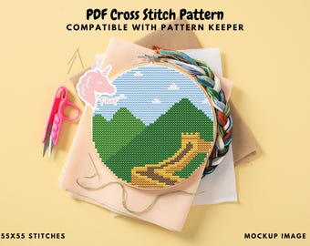Great Wall Of China Cross Stitch Pattern, China Cross Stitch Pattern, Seven Wonders of the World Embroidery Pattern, Modern Cross Stitch