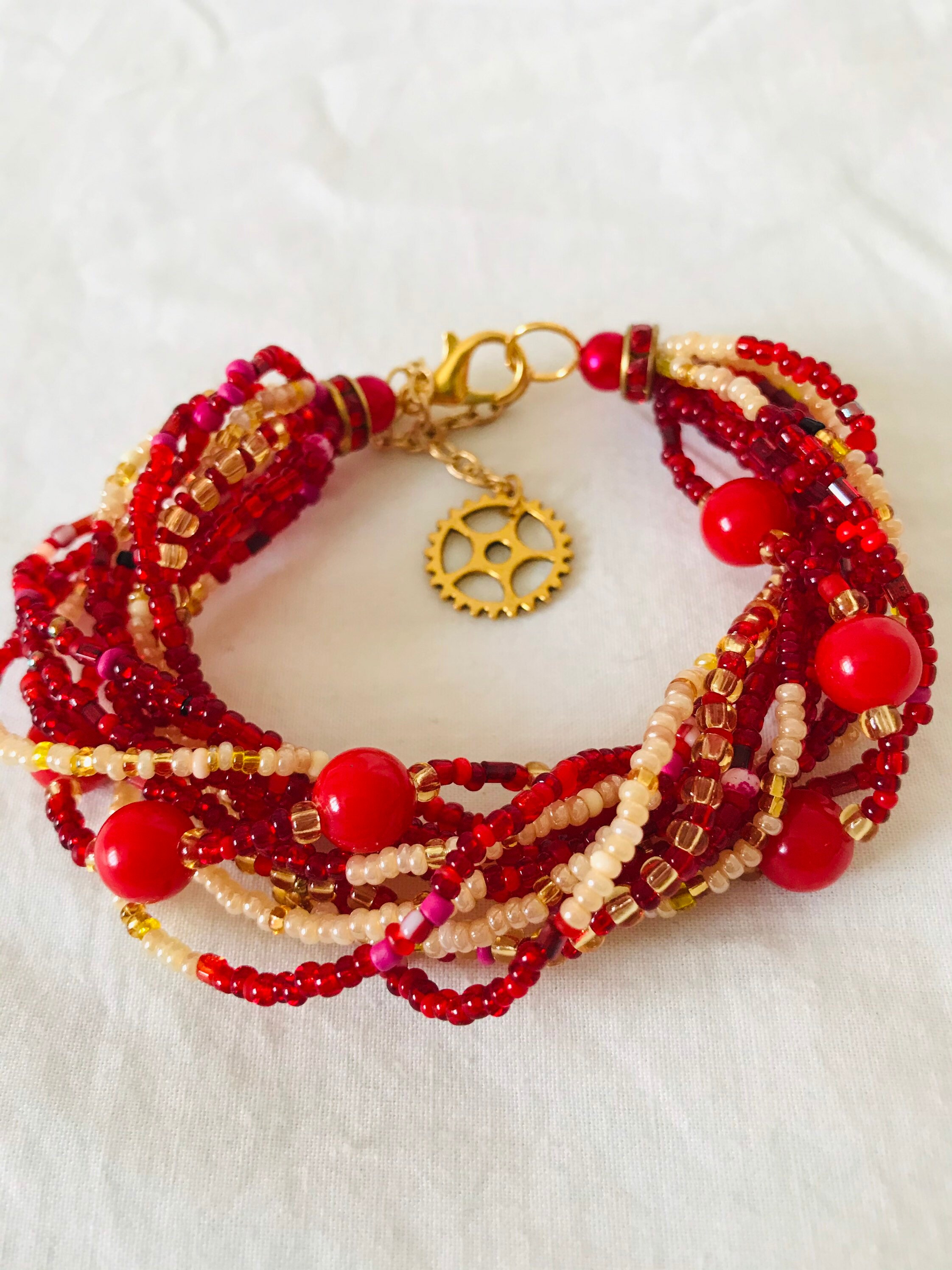 Red designer beaded arm bracelet for women Etsy
