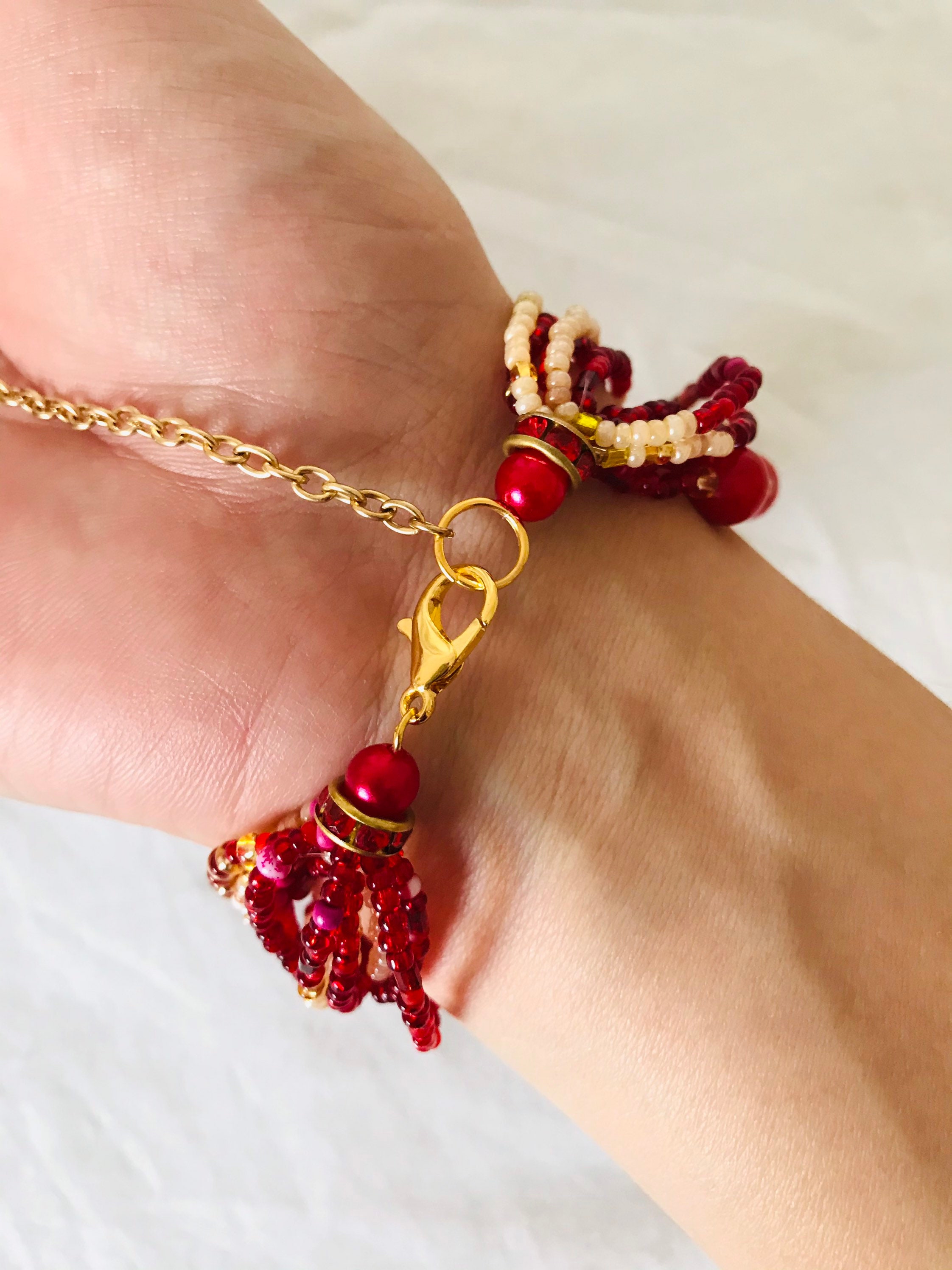 Red designer beaded arm bracelet for women Etsy