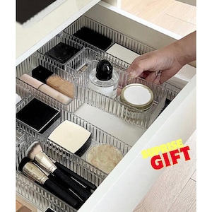 Transparent Drawer Organizer Set, Makeup Brush Storage Box, Jewelry Compartment Organizer, Anti-Fall Cosmetic Storage Bin