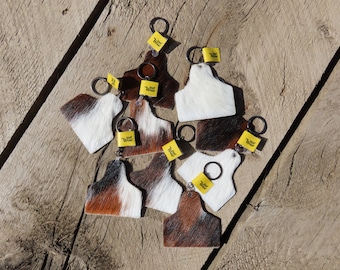 Eartag Keychain, Cowhide Keychain, Keychain, Western Keychain