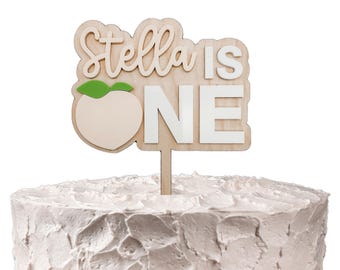 ケーキトッパー1個、スイートピーチ1個、1歳の誕生日、ピーチ、バースデーケーキトッパー、パーソナライズケーキトッパー、1歳の誕生日パーティー