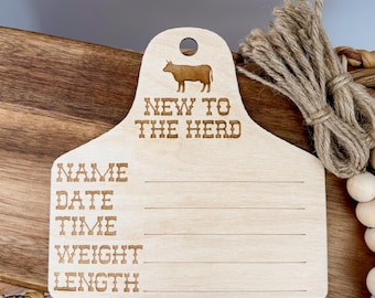 Eartag Birth Announcement, Western Birth Announcement, Eartag, Newborn Photo Prop, Hospital Photos, Newborn Photos, Western Baby, Cow Eartag