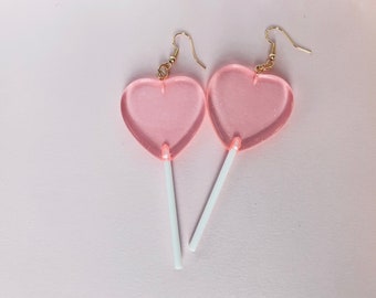 Bubblegum Pink Lollipop Heart Earrings