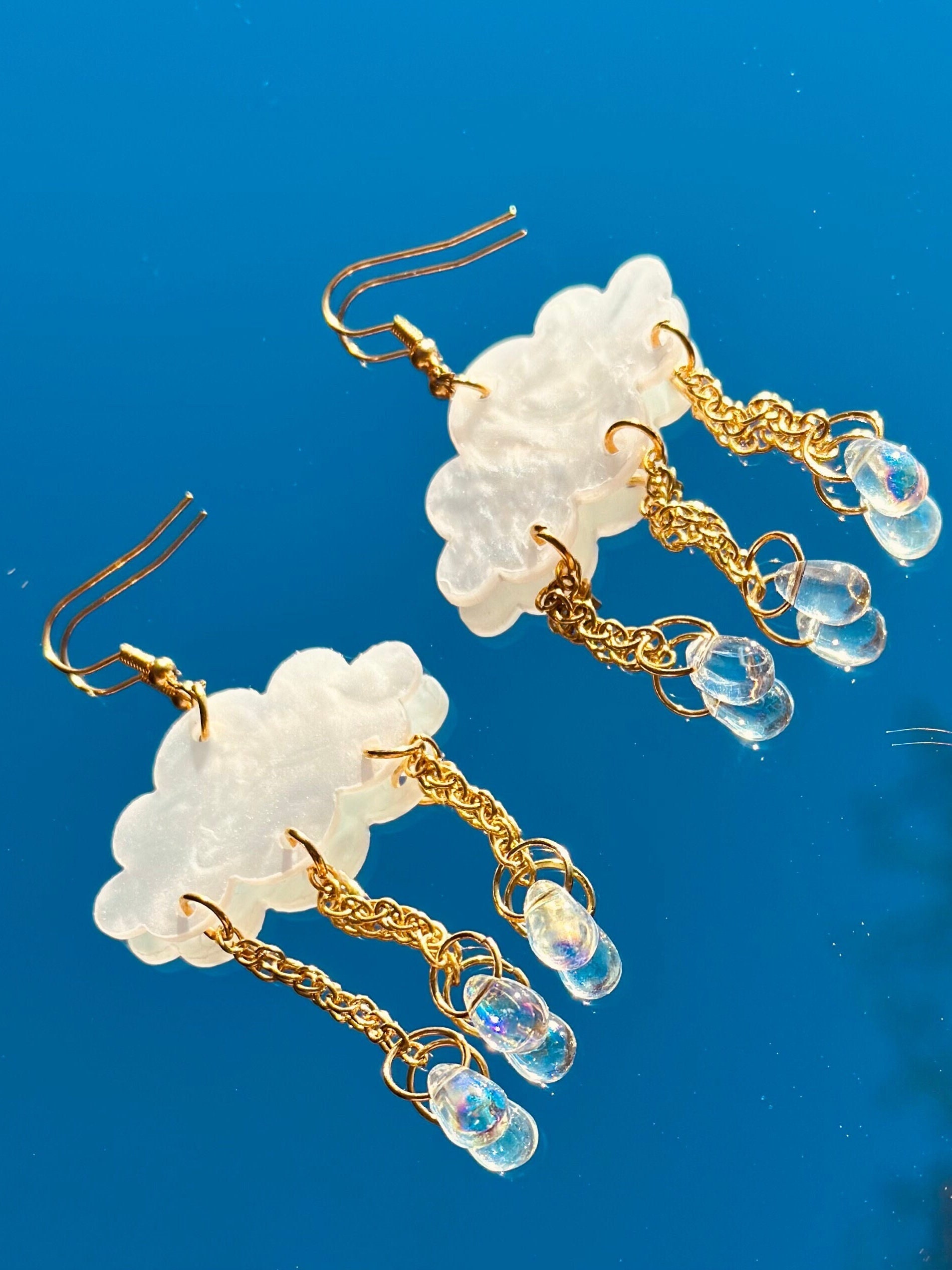 Summer Raincloud Earrings with Sparkling Droplet beads
