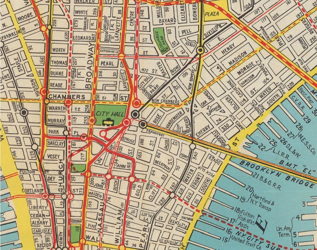 Lower Manhattan Map Vintage High Resolution 1928 Art | Etsy