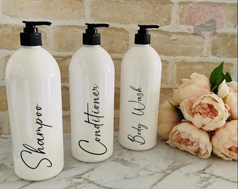 Bathroom Bottle Set | 1 Litre | Reusable Dispenser Bottles | Personalised Bottles | Shampoo, Conditioner, Body Wash