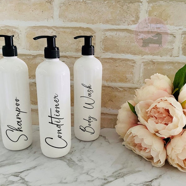 Bathroom Bottle Set |  500mL & 250mL | Reusable Dispenser Bottles | Personalised Bottles | Shampoo, Conditioner, Body Wash