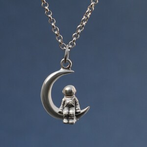 Sterling Silver Astronaut Moon Pendant: 24K Gold Plated Lunar Necklace image 3