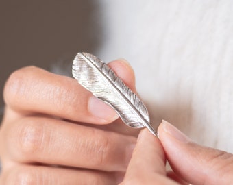 Minimalist Sterling Silver Feather Brooch, Nature Inspired Pin