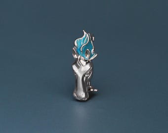 Sterling Silver Horse Pendant: Blue Enamel Brooch Pin