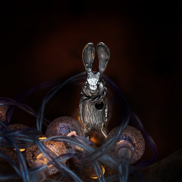 s925 silver Heartbroken Rabbit pendant,sterling silver Urban Sick Rabbit pendant,Unique Rabbit Pendant,silver rabbit necklace,scary bunny