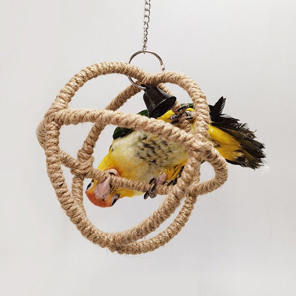 Parrot Swing Toy,Large Size parrot game Natural Hemp Rope, Ball,parrot toys,Parrot exercise toy,Parrot climbing toy, energy-consuming toys