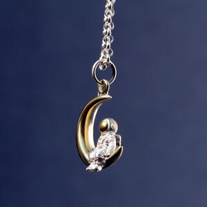 Sterling Silver Astronaut Moon Pendant: 24K Gold Plated Lunar Necklace image 2