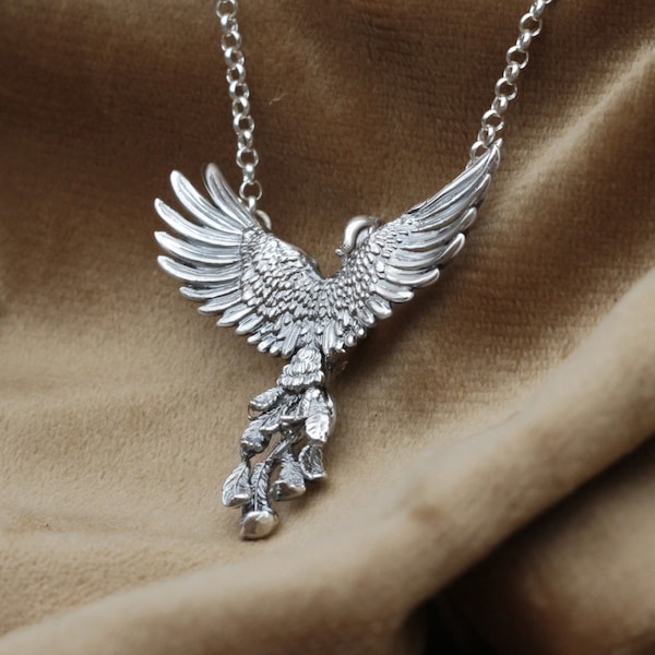 Sterling Silver phoenix Pendant,fire phoenix Necklace,bird pendant,her gift pendant