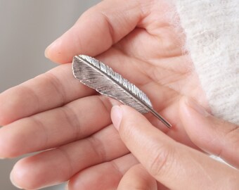 silver feather brooch,sterling silver brooch,handmade silver feather brooch,handmade jewelry,feather brooch,unique brooch,gift for women