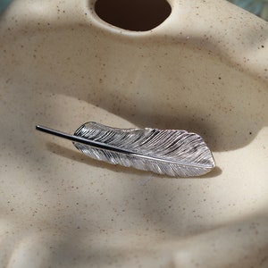 May include: A silver feather-shaped hair clip.