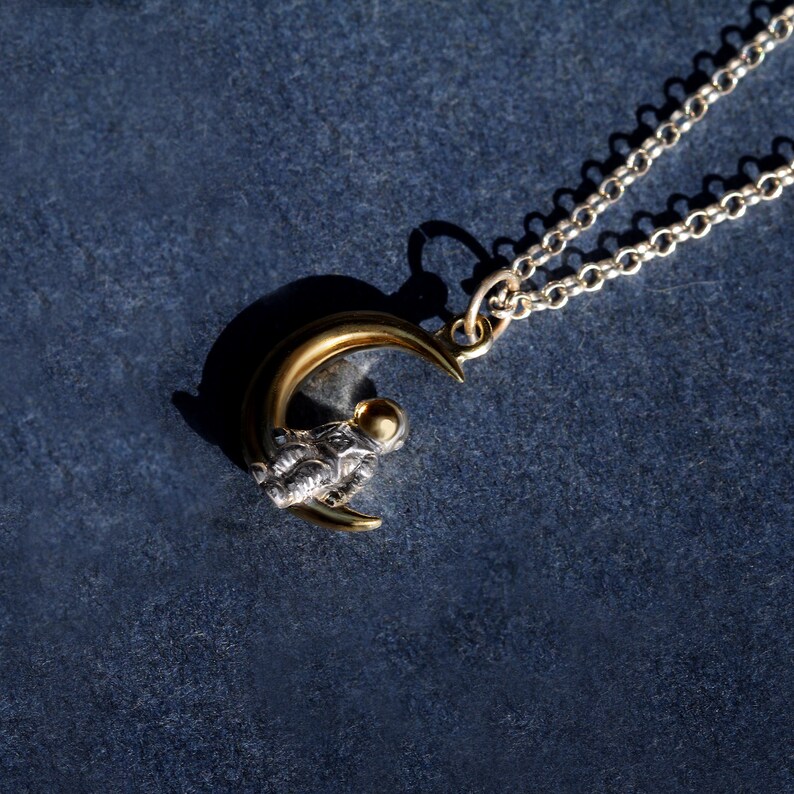 Sterling Silver Astronaut Moon Pendant: 24K Gold Plated Lunar Necklace image 6