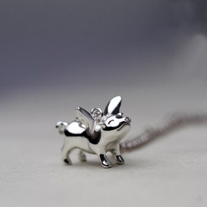 angel piggy pendant,s925 sterling silver cute flying pig,silver pendant flying piggy,cute animal necklace ,animal lover gift,gift for her