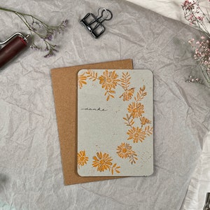 Carte de remerciement, impression linogravure Marguerite « Abricot », unique
