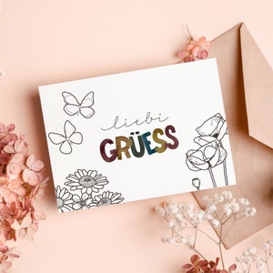 Cartolina “Liebi Grüess”, cartoncino illustrato, acquerello e lineart