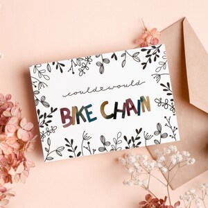 Postal “Bike Chain”, cartão ilustrado, aquarela e lineart