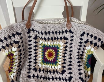 Sac à bandoulière carré grand-mère crocheté à la main - Doublé