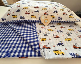 Ensemble de couette camion de construction ou animal rose pour enfants – Lit simple en coton